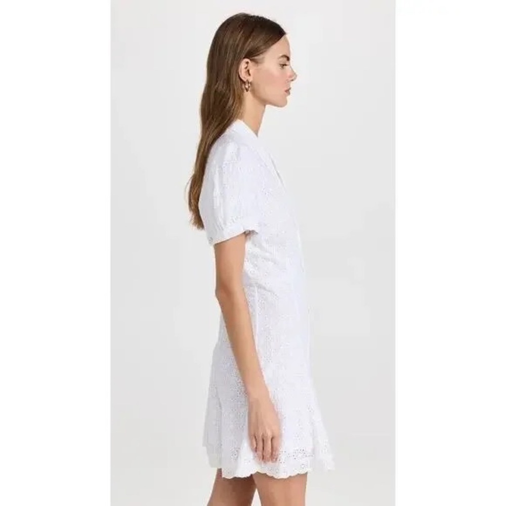 CAROLINE CONSTAS Bel Buttoned Cotton Mini Dress White Eyelet Bridal Shower Small - Picture 6 of 16